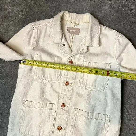 Everlane Denim Chore Jacket Womens XS Ivory Patina Organic Cotton Minimalist - Picture 8 of 9